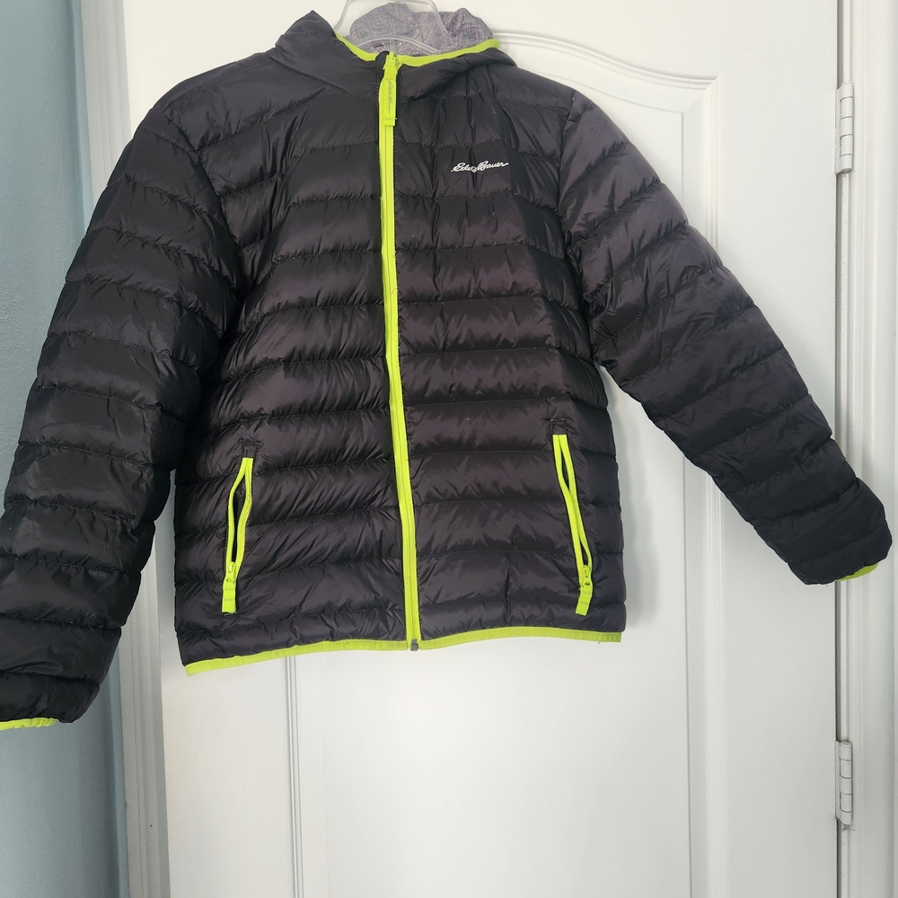 Eddie Bauer Kids Puffer Jacket in Black and Neon Green